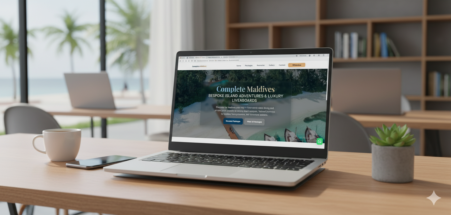 Cozy workspace with laptop and coffee